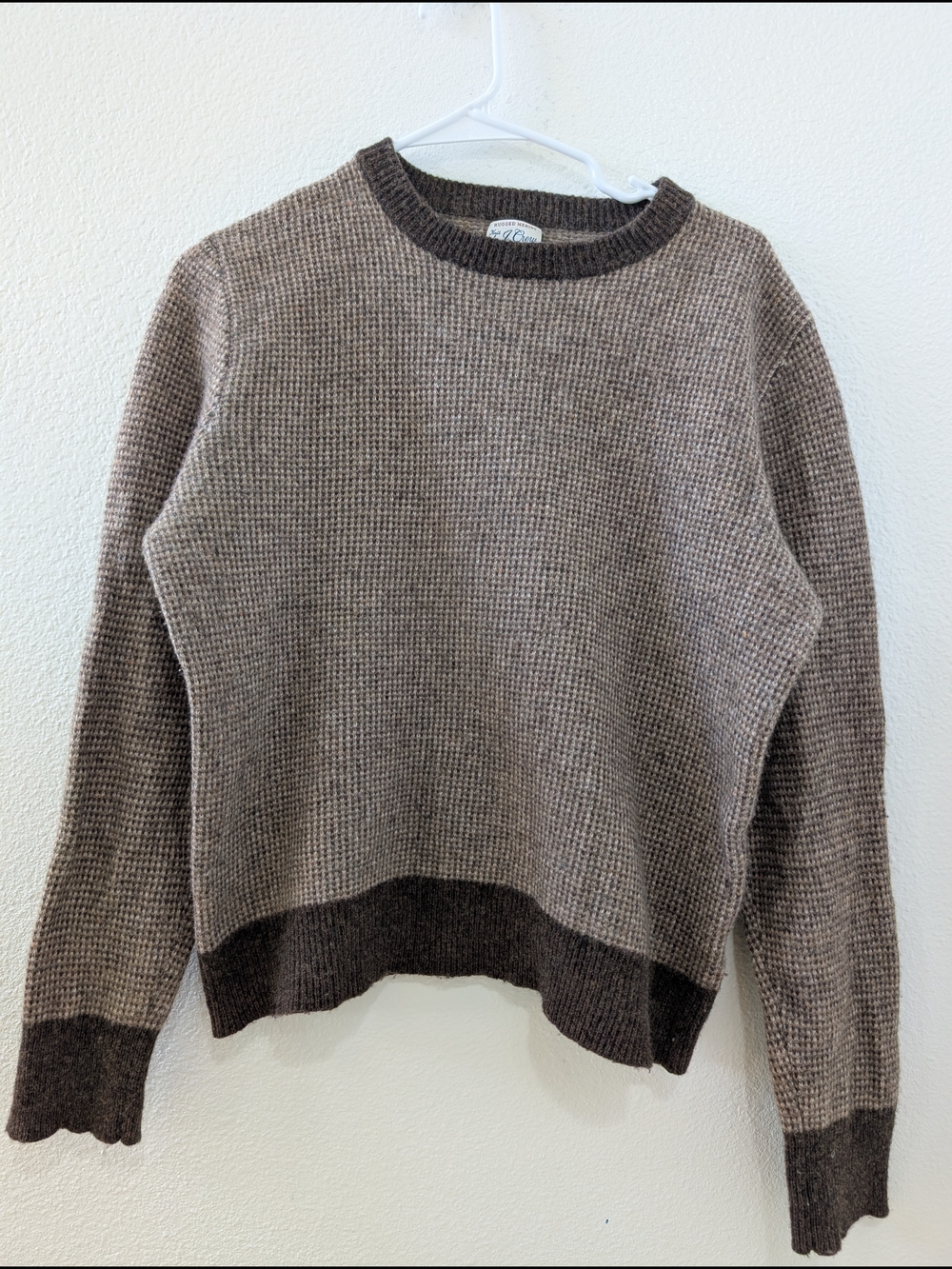 J. Crew Merino Wool Birds Eye Tipped Sweater Two-Tone Brown Crewneck Large BA218
